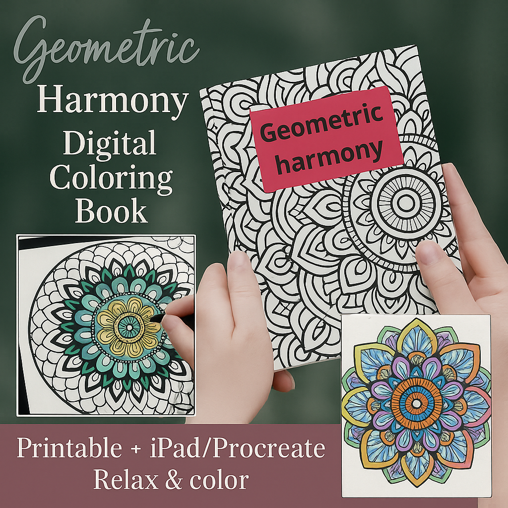 🌈 Geometric Harmony – Libro de mandalas para colorear tu balance interior 🌀