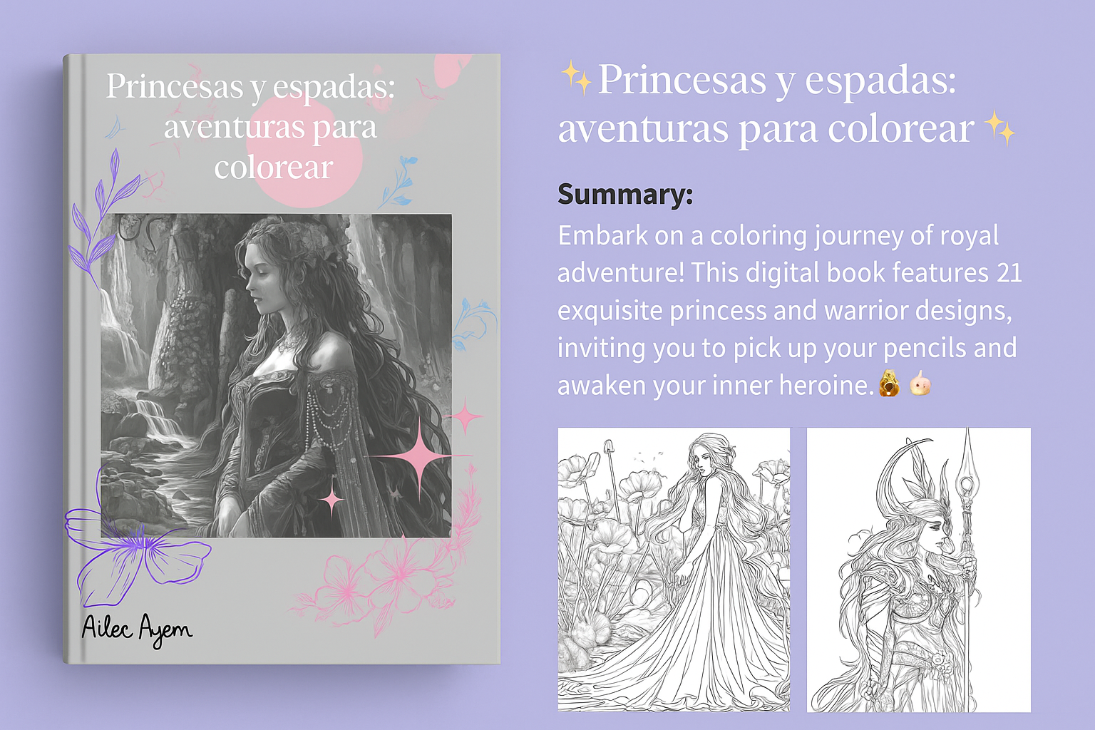 Princesas y espadas: Aventuras para colorear